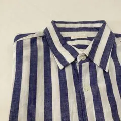 GU メンズ半袖ストライプシャツ　綿麻