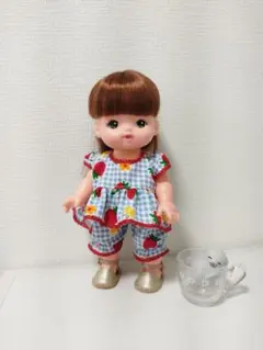 メルちゃん ソランちゃんサイズ いちご柄 赤刺繍テープフリルつき上下セットです