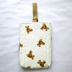 クマ柄 シューズバッグ キルティング