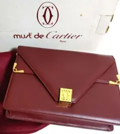 未使用ヴィンテージ must de Cartierワインレッド ショルダーバッグ