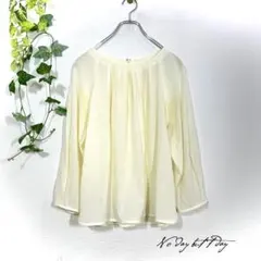 7-IDconcept. シフォンブラウス L 生成り ギャザー バックジップ
