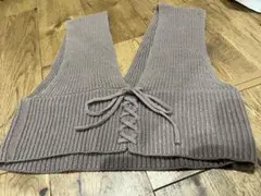 美品GUブラウン ニットベスト Mサイズ Vネック