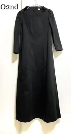 O'2nd ロングワンピース　黒　Mサイズ　立襟　パフスリーブ　8分袖　美品のサムネイル