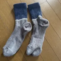 ネイビー グレー リブ編みソックス 23-25cm