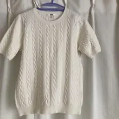 ユニクロ ホワイト ケーブルニット 半袖セーター Lサイズ