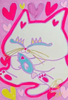 メインクーンさん】ハガキサイズ 額無し 絵画 イラスト 猫の絵 猫