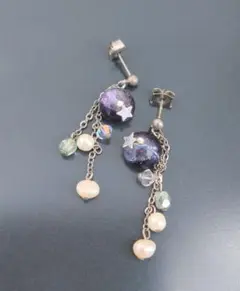 星とパール 揺れるデザインピアス