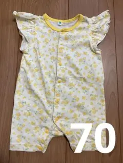70 イエロー花柄フリル袖ロンパースのサムネイル