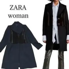 ZARA 美品 フェイクファー チェスターコート　ロング　Sサイズ ブラックのサムネイル