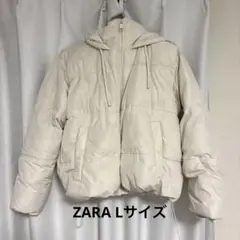 ZARA フード付きクリーム色ダウンジャケット Lサイズ