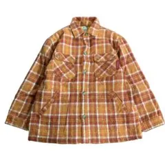 8LA2 シャツジャケット　タータンチェック柄　アメカジ　オレンジ系　古着