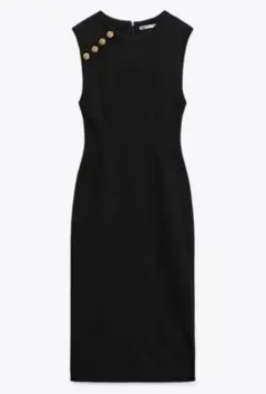 【美品】ZARA ワンピース　ボタン付きミディ丈ワンピース 黒　ブラック　M