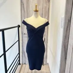 J2565 新品 S ネイビー JEWELS キャバドレス ワッフル オフショル