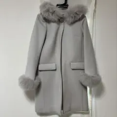 ファー付きフード ロングコート ライトグレー　5way