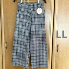 チェック柄 ワイドパンツ グレー系