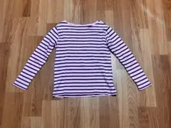 ユニクロ 長袖ボーダーカットソー ピンク×ネイビー 130cm ボートネック