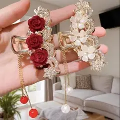 薔薇バンスクリップ　バラヘアアクセサリー　ヘアクリップ　クリップ
