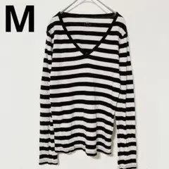 【美品】GAP ギャップ Vネック ボーダー長袖カットソー ピマコットン混 M