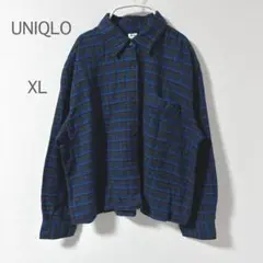【ユニクロ】チェックシャツ XL 青 大きいサイズ 綿 シンプル 春 カジュアル