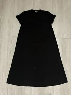 ユニクロ Aライン ロングワンピース 黒 L クルーネック 半袖 Tシャツ