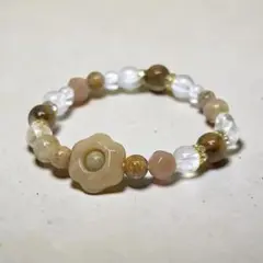 【天然石】タイガールチル フォシルコーラル フラワー ブレスレット