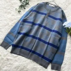 オスカーデラレンタ ꕤ 紳士服 ニット プルオーバー ボーダー 幾何学 ブルー