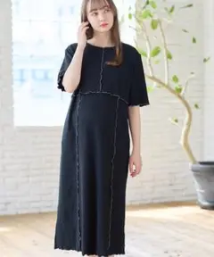 Rosemadame ボーダーカットソーワンピース 半袖 ブラック