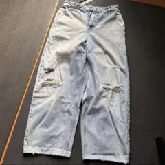ZARA バギーデニムパンツ　ダメージ
