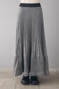グリッターニットプリーツスカート　ロングスカート シルバー系
