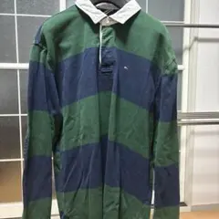 Tommy Hilfiger ラガーシャツ L 緑青ストライプ