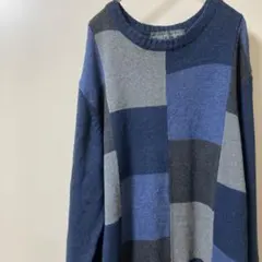 ブルー系　幾何学模様　メンズセーター　ニット　M位