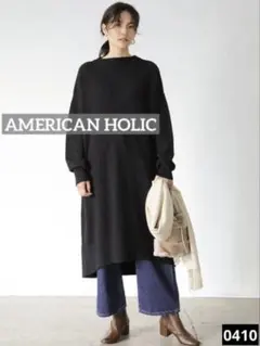 0410 AMERICAN HOLIC ボトルネックニットワンピース　ブラック