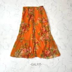 GALFIT/フレアスカート/L/オレンジ/花柄/シフォン/春夏/リゾート