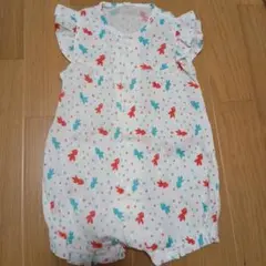 金魚柄フリル袖ベビーロンパース　浴衣　甚兵　70