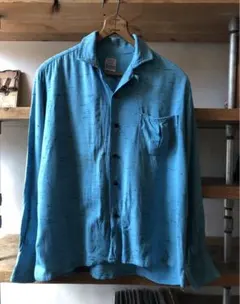 美品 50〜60s pilgrim カスリ レーヨンシャツ ブルーグレー 開襟