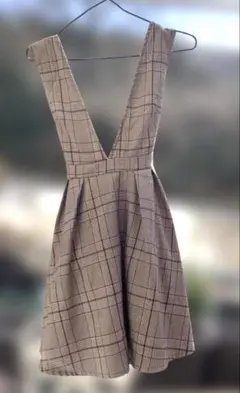 チェック柄 Vネック ミニワンピース M