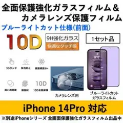 iPhone14Proブルーライトカット全面フィルム&カメラ用透明フィルムセット