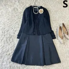 フォーマル セット ノーカラージャケット ワンピース 濃紺 黒 S