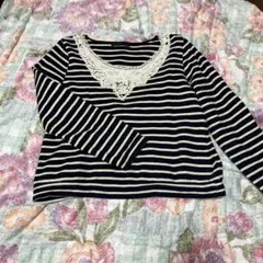 ストライプ 長袖 トップス レース付き