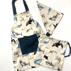 サメ柄キッズエプロンセット　120