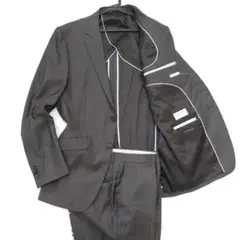 美品 オリヒカ スーツ セットアップ 太ストライプ グレー ウール Lサイズ