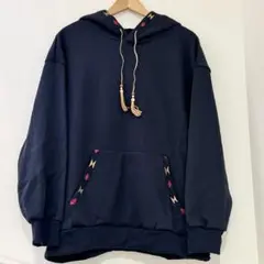 ★新品未使用★ネイビー 刺繍パーカー 裏起毛 大きめ オーバーサイズ エスニック