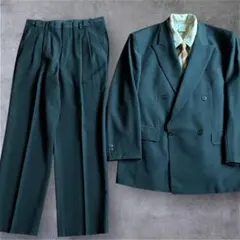 vintage ダブルブレスト セットアップスーツ 黒 ウール　L ブラック