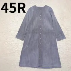 45R 洗える インディゴ 小花柄 グーグシャツ ワンピース ロゴ刺繍 M