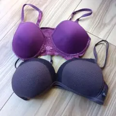 紫と茶色のブラジャー2点セット