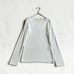 Samansa Mos2 blue レース リブ メロウ ロンT ホワイトM