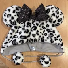 ディズニー　ファンキャップ　ヒョウ柄白ミニー