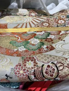 袋帯 扇面 菊 松 金糸 正絹 礼装用 - メルカリ 袋帯 扇面 菊 松 金糸 正絹 礼装用