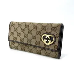 K*K様 グッチ✨ ラブリーハート GGキャンバス 長財布 二つ折り ベージュ