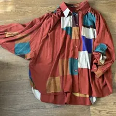 レトロアート ギャザードロップショルダー ビンテージシャツ ビッグシャツ 羽織り